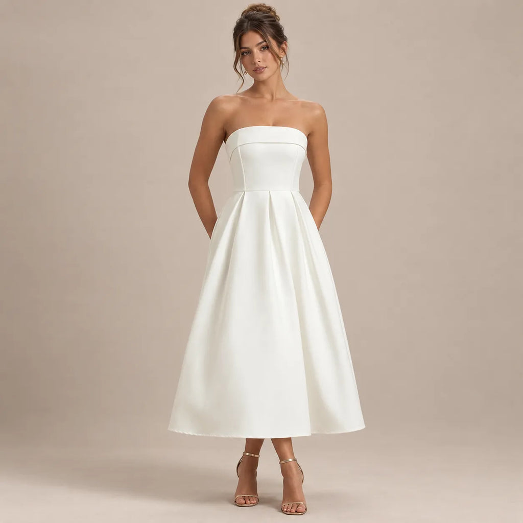Vestido Midi Feminino Tomara que Caia Evasê - Céleste