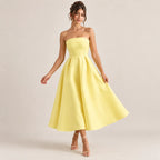 Vestido Midi Feminino Tomara que Caia Evasê - Céleste
