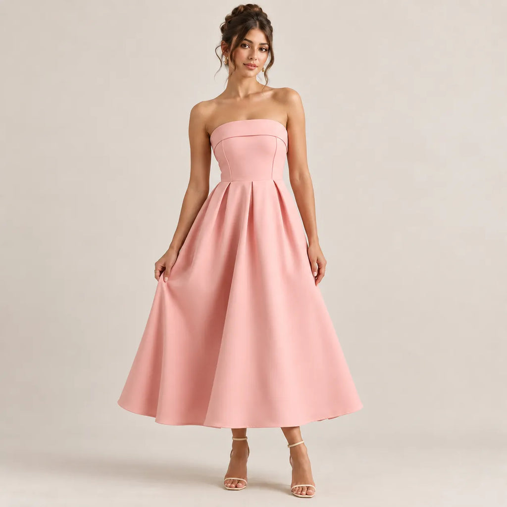 Vestido Midi Feminino Tomara que Caia Evasê - Céleste