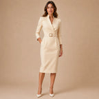 Vestido Midi Tubinho Feminino Gola Alta com Faixa - Solène