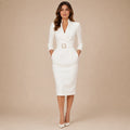 Vestido Midi Tubinho Feminino Gola Alta com Faixa - Solène