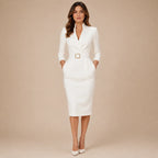Vestido Midi Tubinho Feminino Gola Alta com Faixa - Solène