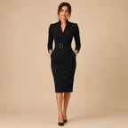 Vestido Midi Tubinho Feminino Gola Alta com Faixa - Solène