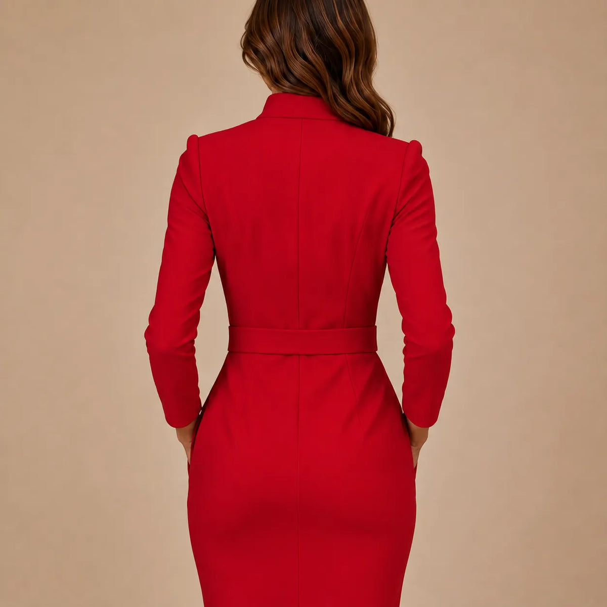 Vestido Midi Tubinho Feminino Gola Alta com Faixa - Solène
