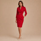 Vestido Midi Tubinho Feminino Gola Alta com Faixa - Solène