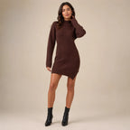 Vestido Feminino Curto Manga Longa Inverno Marrom