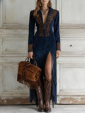 Vestido Longo Feminino Western em Camurça com Franjas – Ingrid