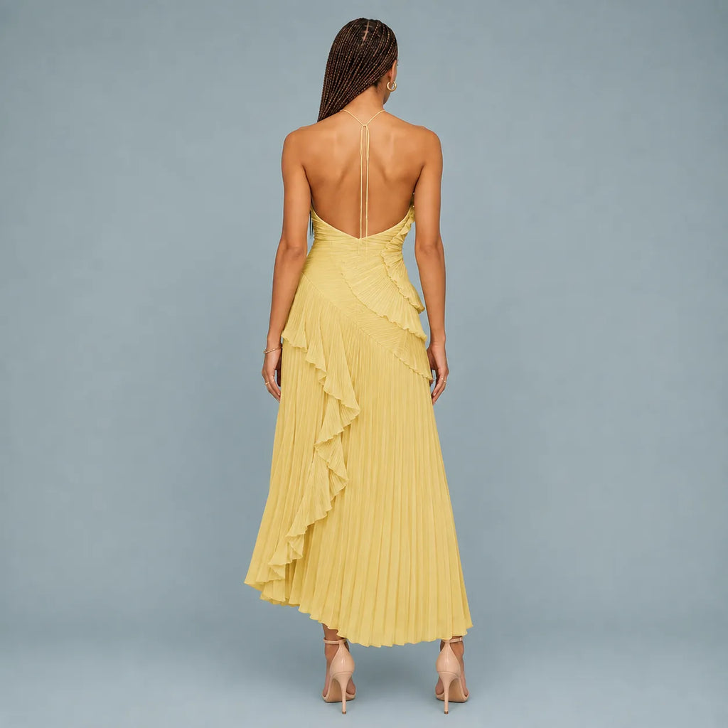 Vestido Feminino Longo Assimétrico Babados – Aurélie