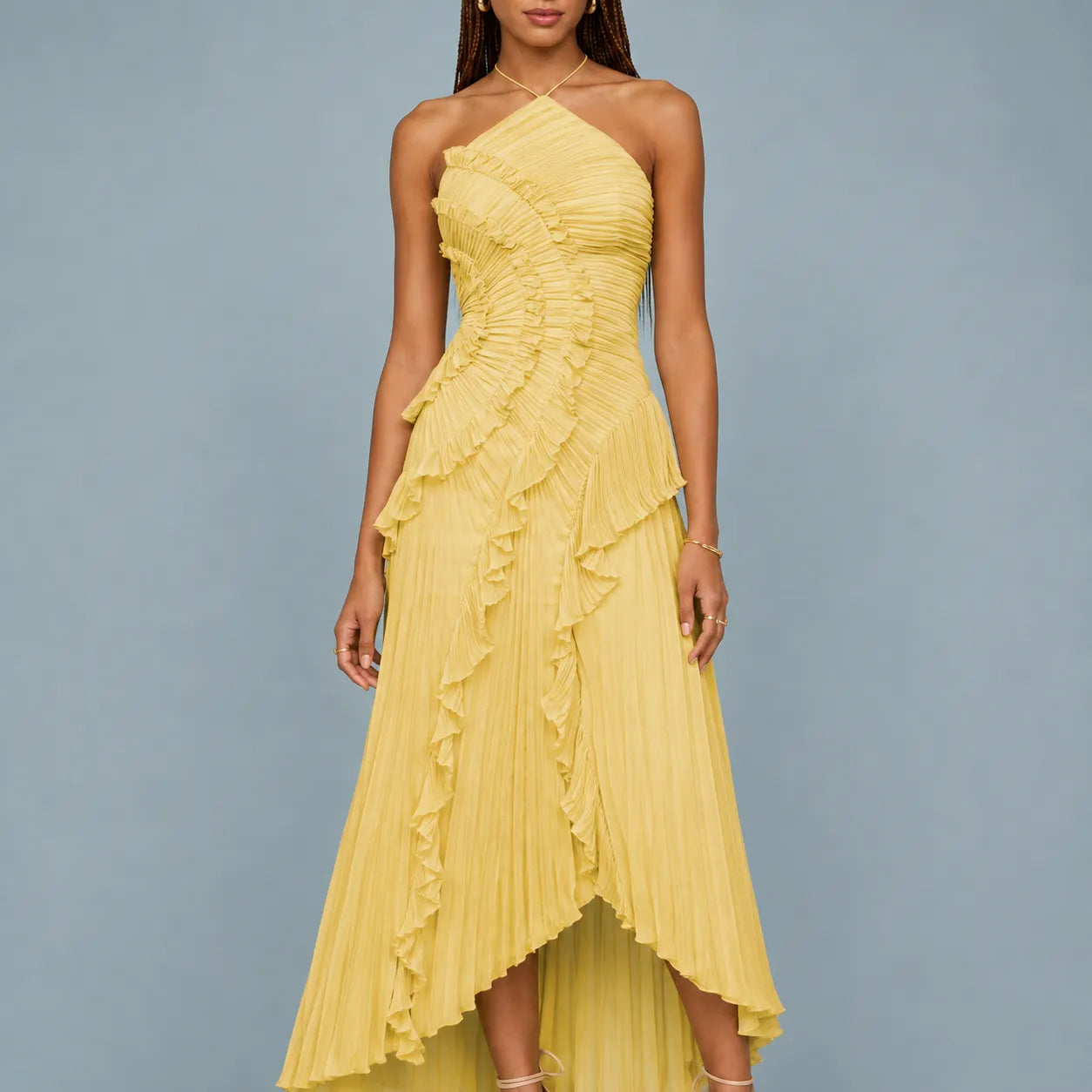 Vestido Feminino Longo Assimétrico Babados – Aurélie