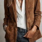 Blazer Feminino em Camurça Gola Lapela Botão Único – Léonie