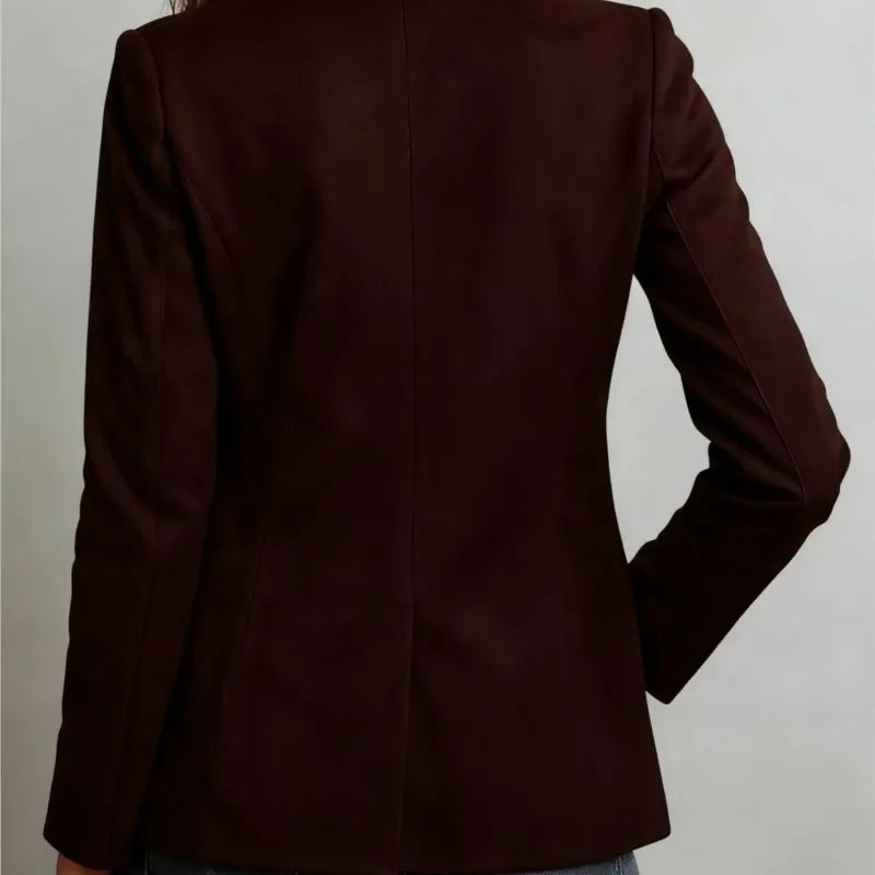 Blazer Feminino em Camurça Gola Lapela Botão Único – Léonie