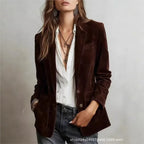 Blazer Feminino em Camurça Gola Lapela Botão Único – Léonie