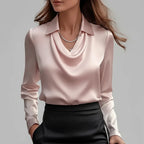 Lenogue Crown Blusa de Cetim Gola Camiseira Decote Drapeado