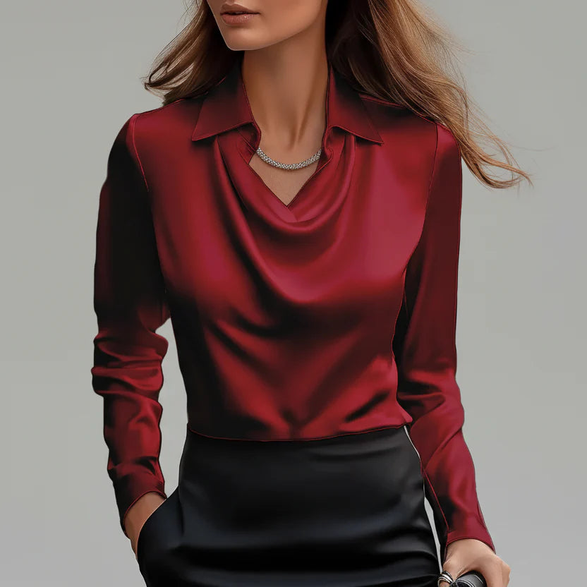 Lenogue Crown Blusa de Cetim Gola Camiseira Decote Drapeado
