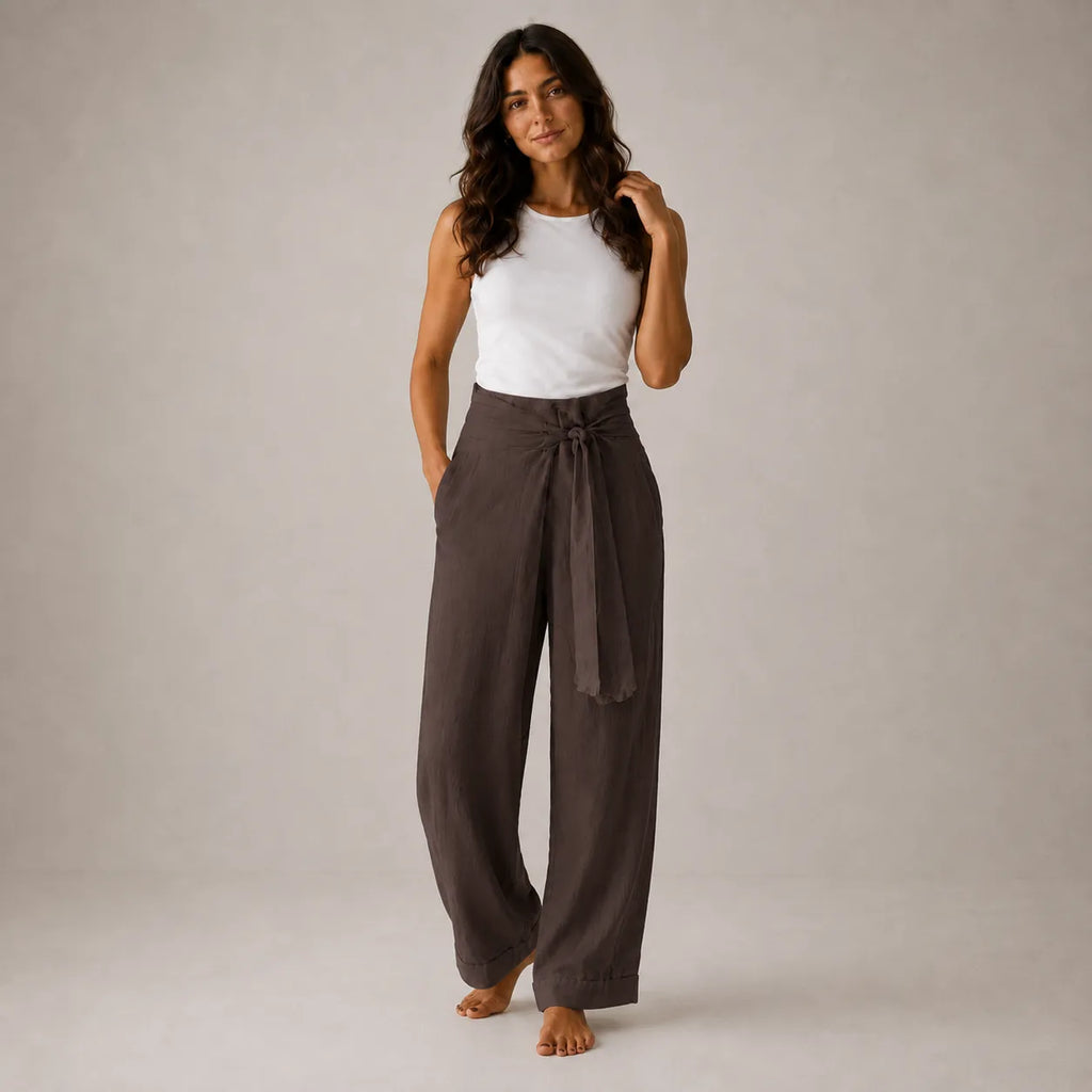 Calça Pantalona Feminina Linho com Cintura Alta – Anaïs