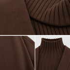 Conjunto feminino elegante na cor marrom com tricô encorpado e visual casual chic