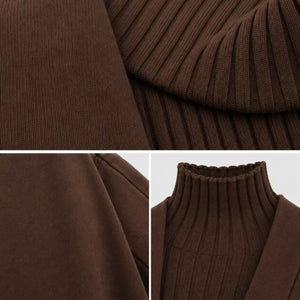 Conjunto feminino elegante na cor marrom com tricô encorpado e visual casual chic
