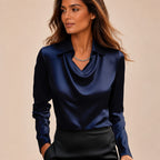 Blusa de Cetim Feminina Gola Camiseira Decote Drapeado – Odette