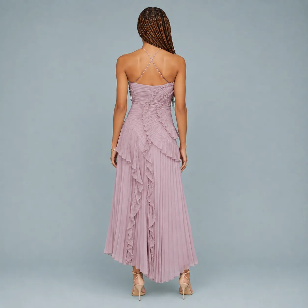 Vestido Feminino Longo Assimétrico Babados – Aurélie