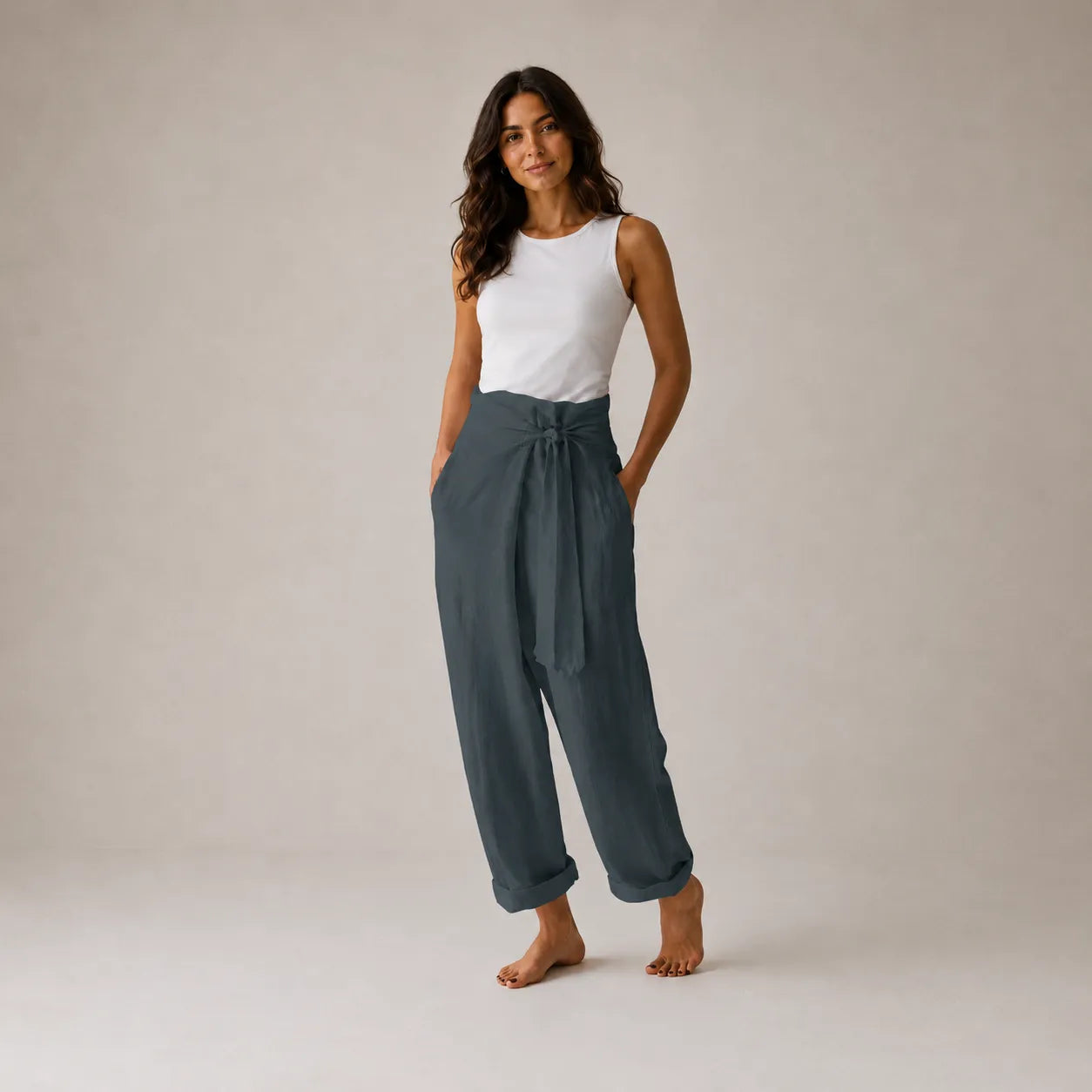 Calça Pantalona Feminina Linho com Cintura Alta – Anaïs