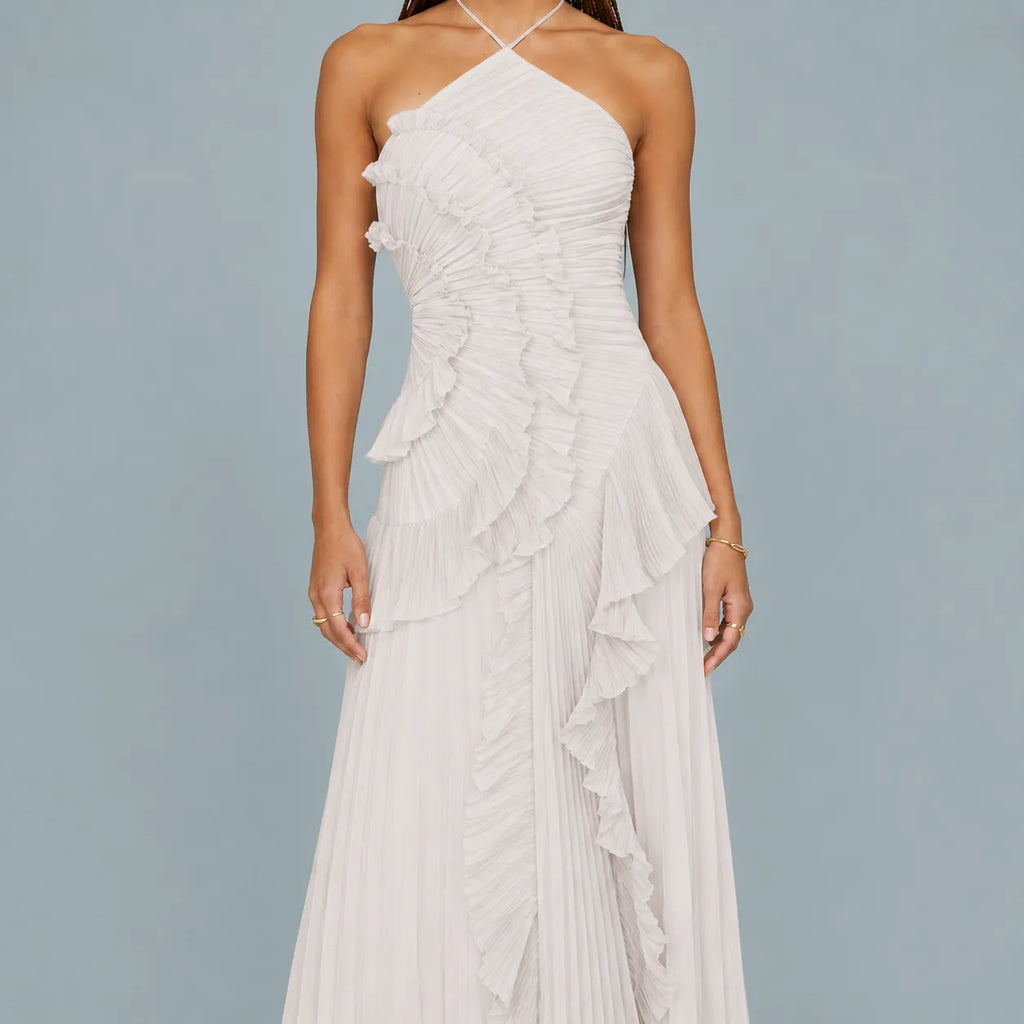 Vestido Feminino Longo Assimétrico Babados – Aurélie