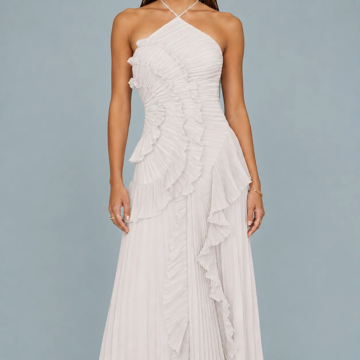 Vestido Feminino Longo Assimétrico Babados – Aurélie