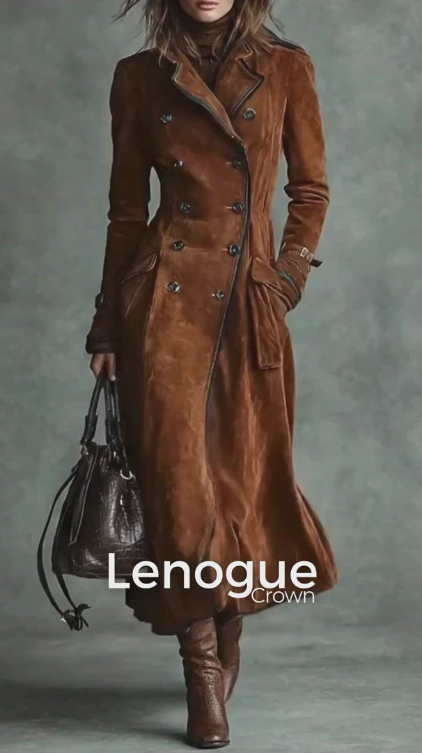 Lenogue Crown Trench Coat Camurça Sintética Botonadura Dupla Feminino
