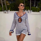 Vestido Saida de Praia Curto Elegante Listrado