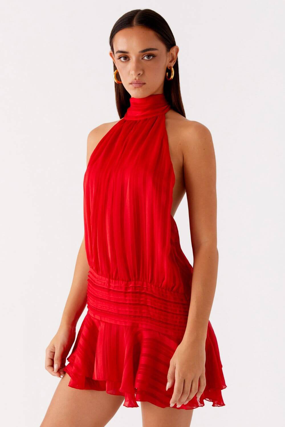 Vestido Feminino Curto Acetinado Gola Alta – Amalfi