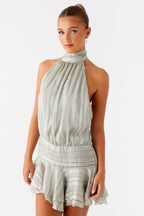 Vestido Feminino Curto Acetinado Gola Alta – Amalfi