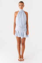 Vestido Feminino Curto Acetinado Gola Alta – Amalfi