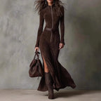 Lenogue Crown Vestido Longo Gola Redonda Zíper e Fenda