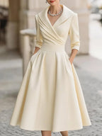 Vestido Midi Gola Lapela Cintura Marcada Manga 3/4 Vistella