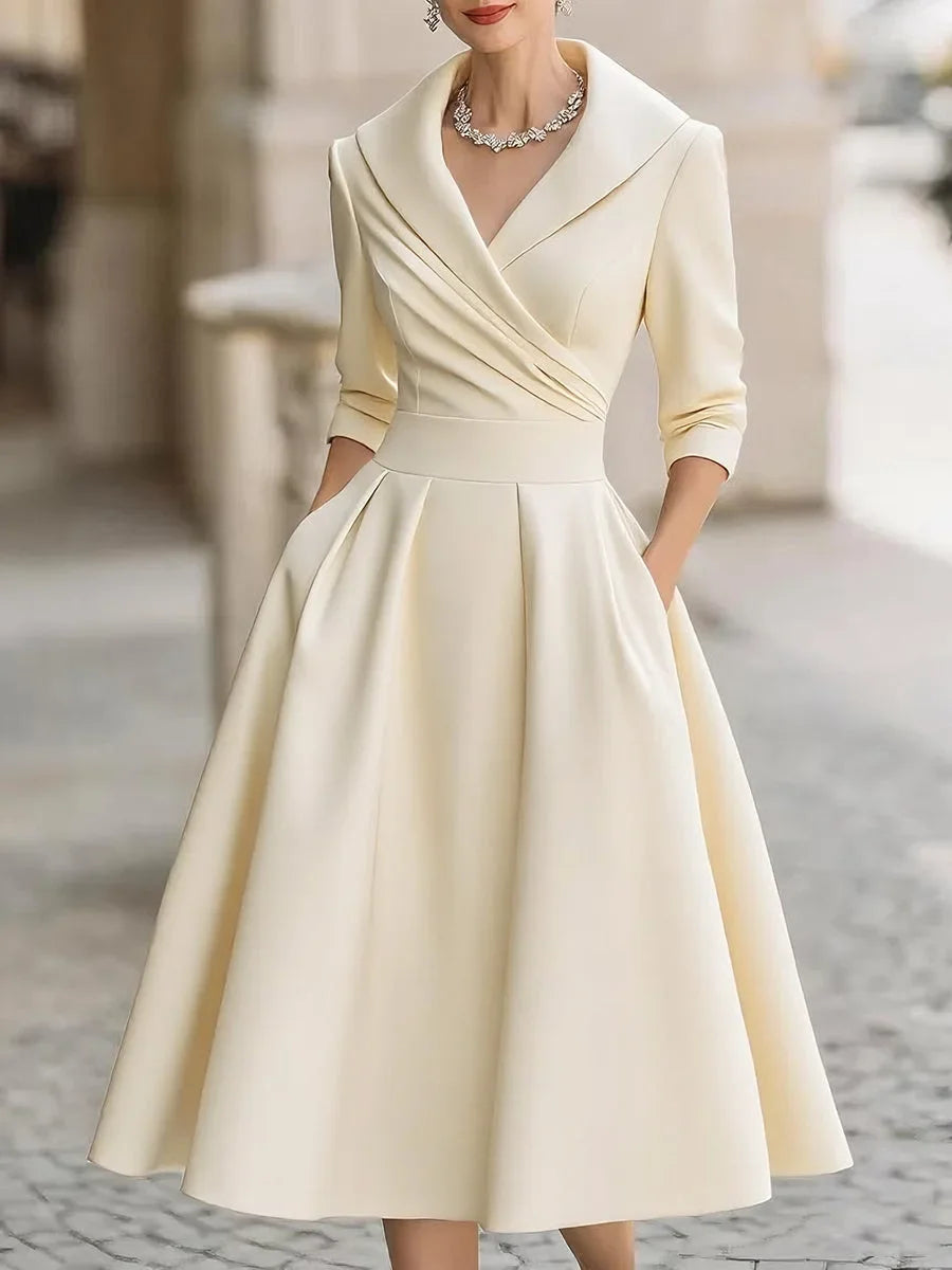 Vestido Midi Gola Lapela Cintura Marcada Manga 3/4 Vistella