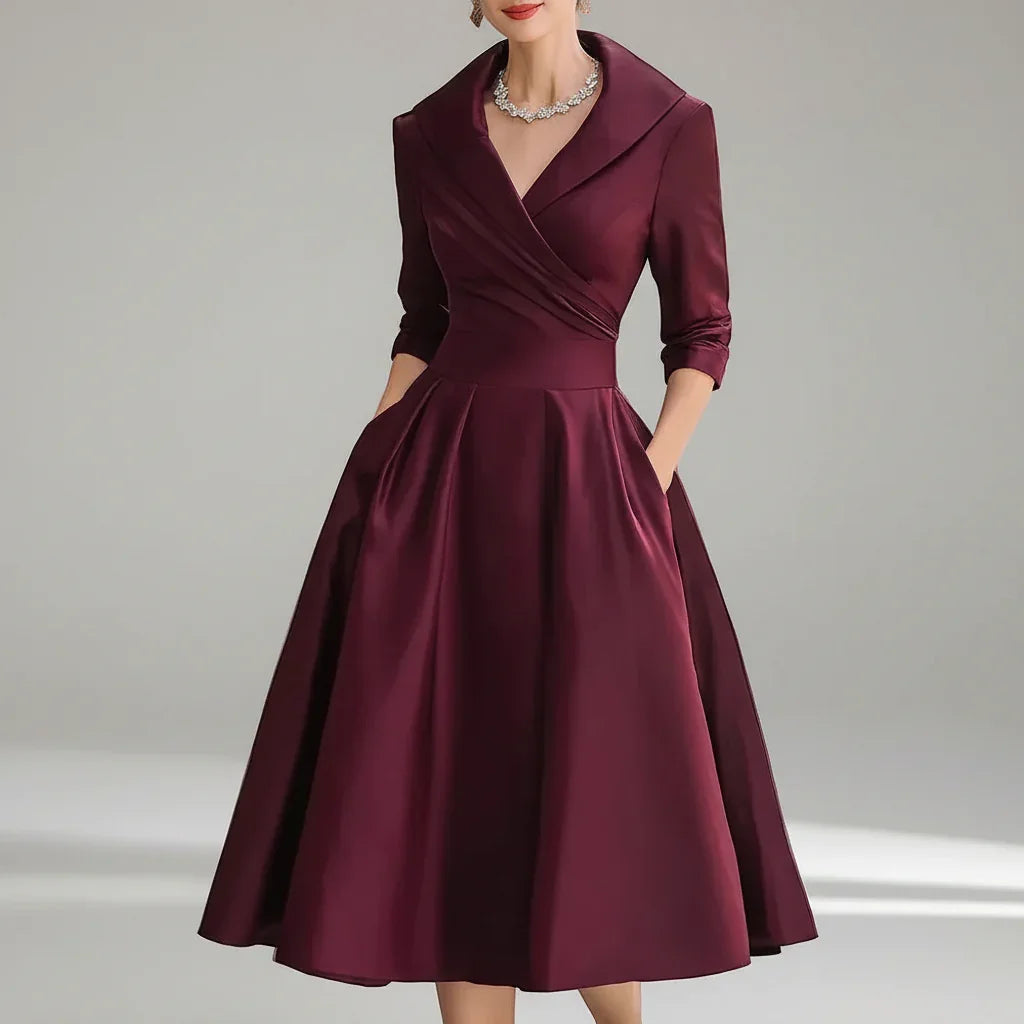 Vestido Midi Gola Lapela Cintura Marcada Manga 3/4 Vistella