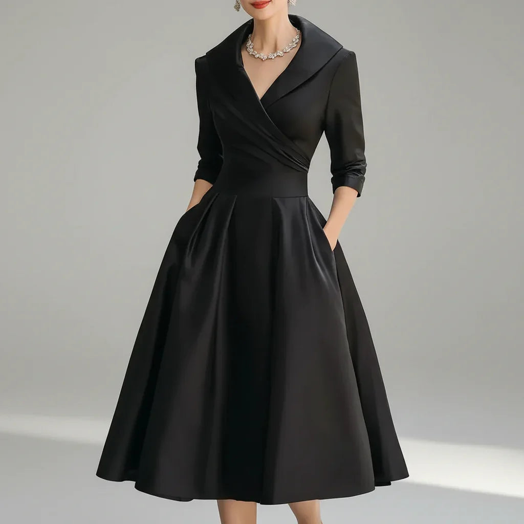 Vestido Midi Gola Lapela Cintura Marcada Manga 3/4 Vistella