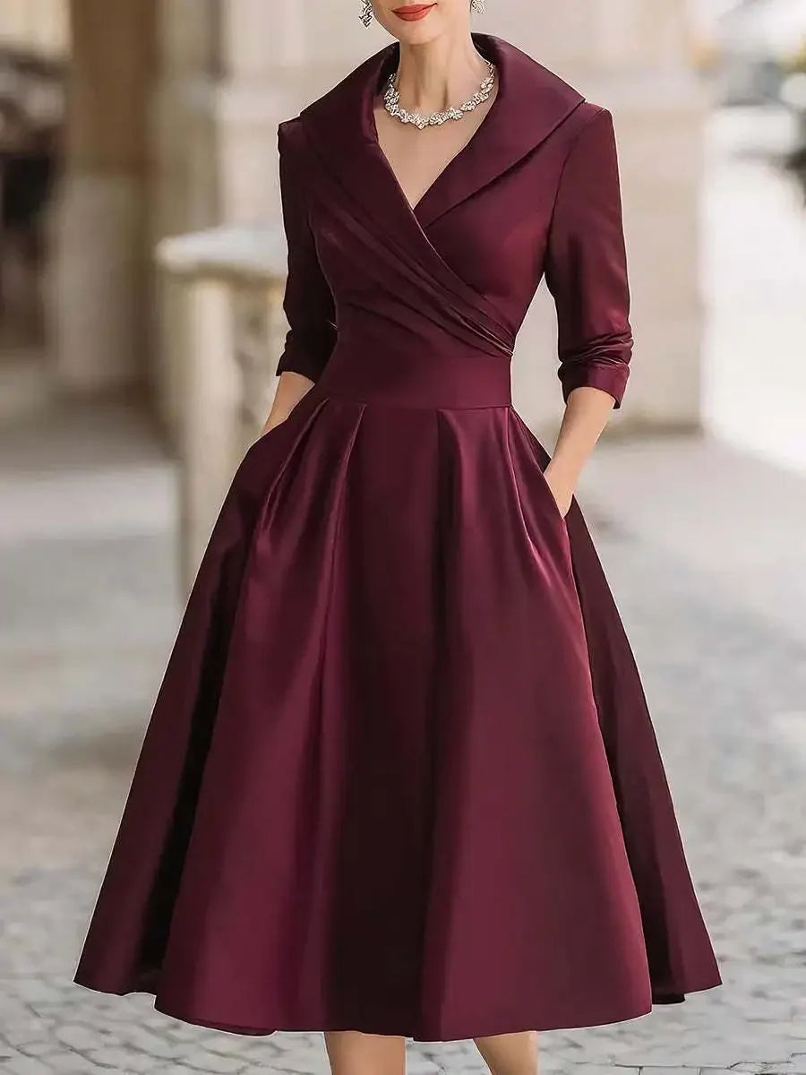 Vestido Midi Gola Lapela Cintura Marcada Manga 3/4 Vistella