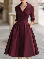Vestido Midi Gola Lapela Cintura Marcada Manga 3/4 Vistella