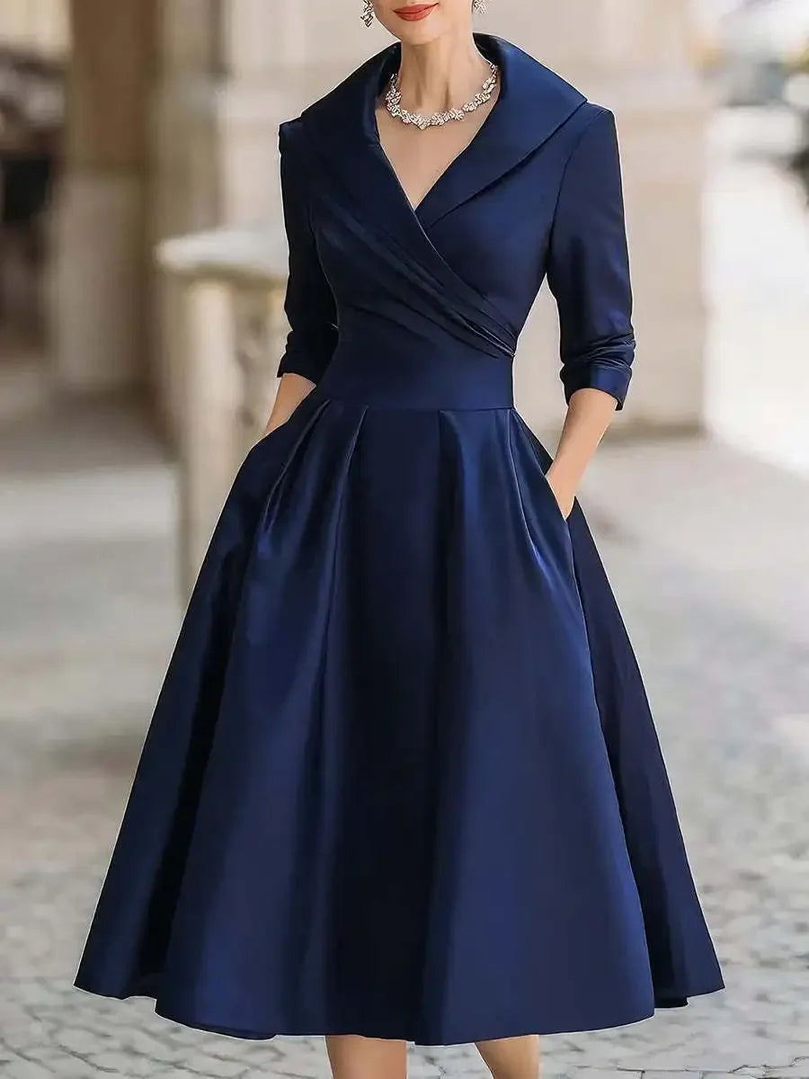 Vestido Midi Gola Lapela Cintura Marcada Manga 3/4 Vistella