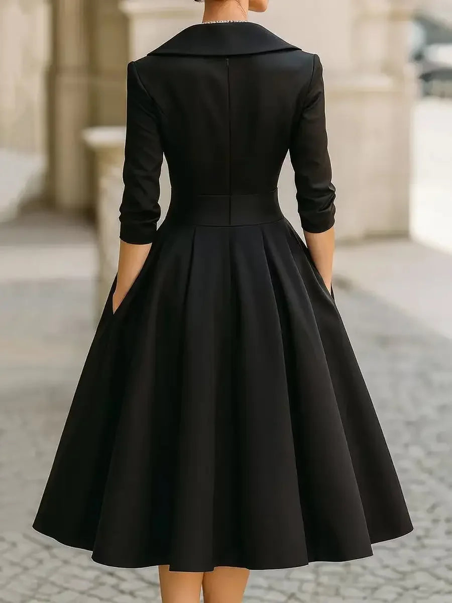 Vestido Midi Gola Lapela Cintura Marcada Manga 3/4 Vistella