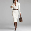 Vestido Midi Tricot Gola Alta com Cinto Vistella
