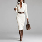 Vestido Midi Tricot Gola Alta com Cinto Vistella