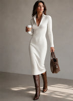 Vestido Midi Tricot Gola Alta com Cinto Vistella